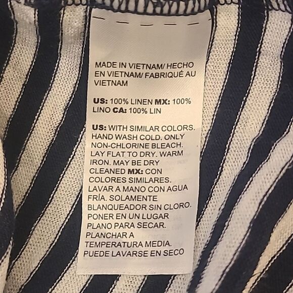 Chico's Striped Linen Pocket Top Navy White Stripe Size 3 Petite - Picture 9 of 10